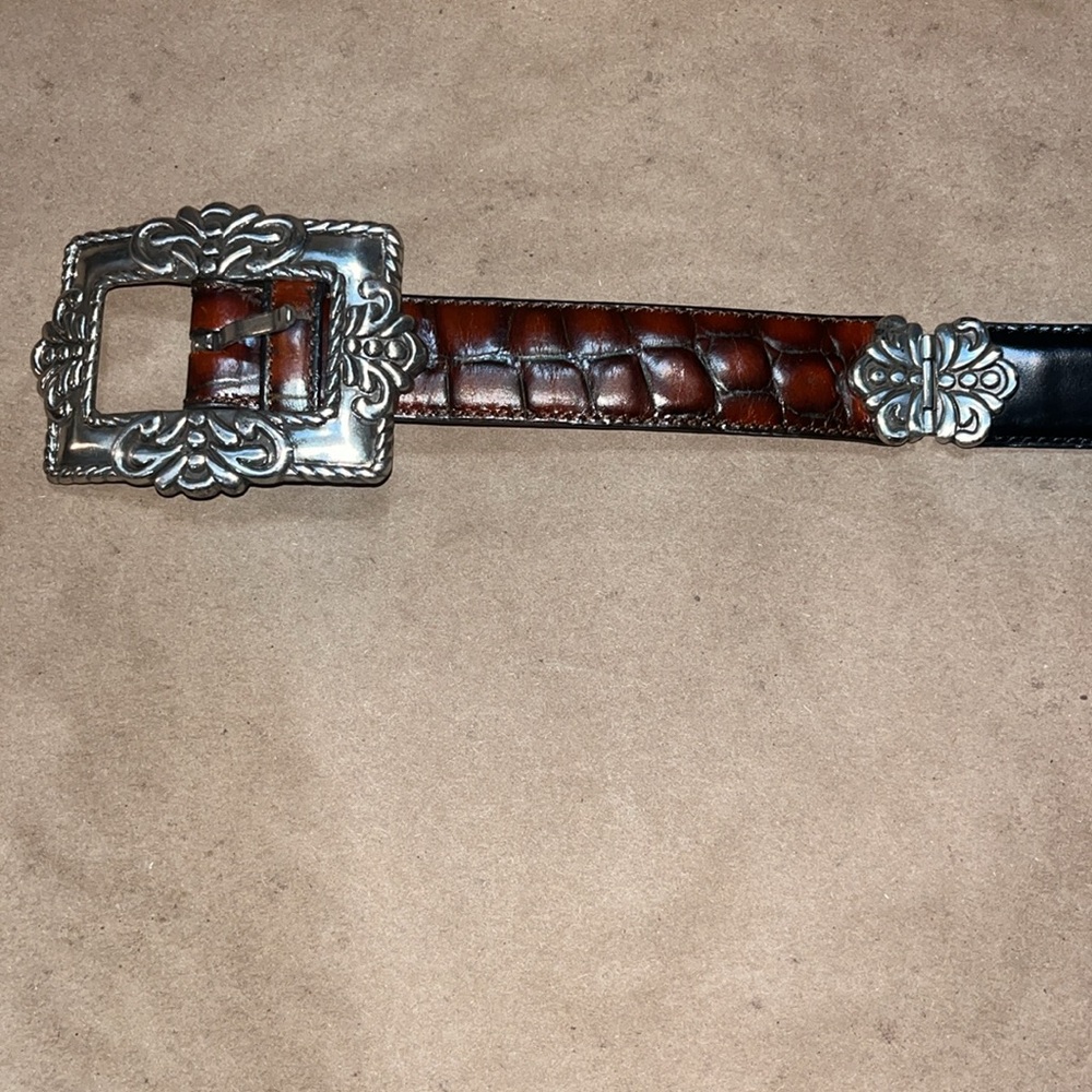 Barse • Mobile Black/Brown Croc Genuine Italian Leather Belt • Size Small - Picture 4 of 11